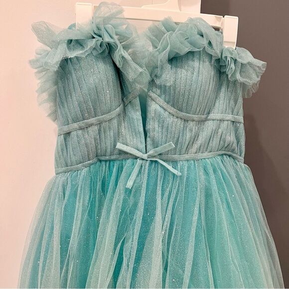 NWT Mac Duggal 20555 Mint Aqua Blue Glitter Tulle Strapless Ball Dress Gown 14 - Picture 4 of 12